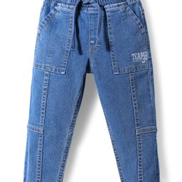 Babyhug Cotton Full Length Stretchable Denim Jeans with Team Varsity 38 Print - Blue-picture-4