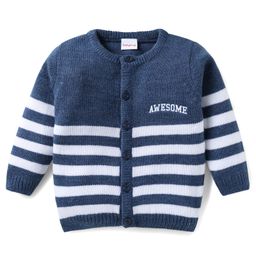 Babyhug Knit Full Sleeves Front Open Sweater with Stripes - Navy Blue-image-62
