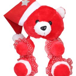 Tickles Teddy with Christmas Santa Cap Soft Stuffed Plush Toy for Kids Boys & Girls Birthday Gift (Color: Red Size: Length 18 cm)-image-69