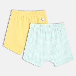MINI KLUB Cotton Knit Pack Of 2 Checked & Cat Patch Detailed Shorts - Blue & Yellow-image-72