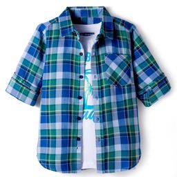 Pine Kids Cotton Woven Full Sleeves Checks Shirt With Printed T-Shirt - Navy Blue-picture-34