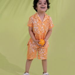 AJ Dezines Cotton Woven Half Sleeves Abstract Printed Coordinating Shirt & Shorts Set - Orange-picture-29