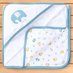 Doreme Interlock Knit Hooded Towel and Wrapper Elephant Print L 83.5 x B 83 cm - Blue-image-59