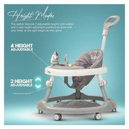 Baybee Moono Activity Walker for Baby with Parental Push Handle & 4 Seat Height Adjustable & Musical Toy Bar & FootMat - Grey image 2
