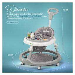 Baybee Moono Activity Walker for Baby with Parental Push Handle & 4 Seat Height Adjustable & Musical Toy Bar & FootMat - Grey image 3