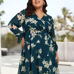 wild U Women Plus Size Floral Printed Wrap Dress-picture-8