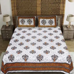 EasyGoods Brown & White Ethnic Motifs 210 TC King Bedsheet with 2 Pillow Covers-image-50