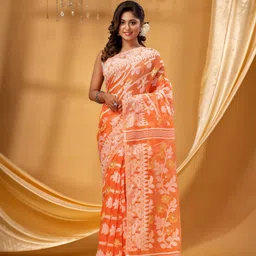 TANTLOOM Woven Design Jamdani Saree-image-32