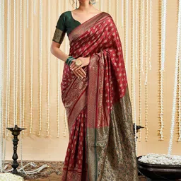 HERE&NOW Floral Zari Silk Blend Paithani Saree-27