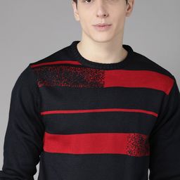 Roadster Men Black & Red Striped Acrylic Sweater-16
