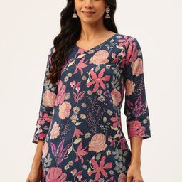 FERANOID Floral Printed V-Neck Pure Cotton Kurti-11