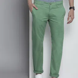 Nautica Men Light Olive Green Slim Fit Mid-Rise Solid Trousers-image-38