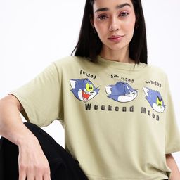 Kook N Keech Tom & Jerry Printed Drop-Shoulder Sleeves Boxy Crop T-shirt-picture-28