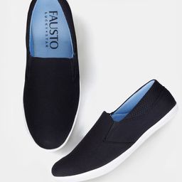 FAUSTO Men Black Solid Slip-On Sneakers-image-66