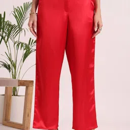 AMSWAN Women European Satin Loose Fit Trouser-image-44