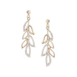 Bling Queen Stainless Steel Gold-Plated Artificial Stones Studded Leaf Drop Earrings image 1