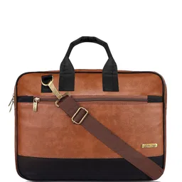 LOREM Men Tan & Black Textured Laptop Bag-image-10