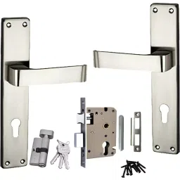 Atom Iron Silver Door Handle Lock Set, MH-WIH903-CY-SS-OSK-10-1