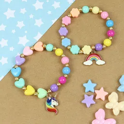 Asthetika Kids Girls Set of 2 Unicorn Rainbow Charm Beaded Elasticated Bracelets-12