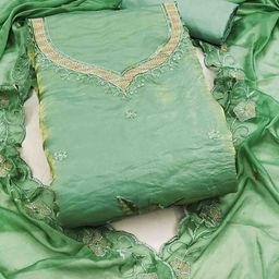 KALINI Embroidered Satin Unstitched Dress Material-image-48