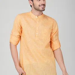 Vastraa Fusion Men Striped Thread Work Khadi Handloom Kurta-8