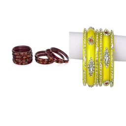 1ST TIME Set Of 14 Maroon Alloy Artificial Stones & Beads Antique Bangles-picture-30