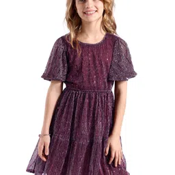 Hola Bonita Floral Print Flared Sleeve Net Fit & Flare Dress-image-86