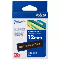 BROTHER Tape, Gold On Black, 12Mm W, 8M L, TZE-334-38