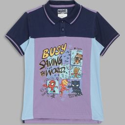 Blue Giraffe Boys Avengers Printed Polo Collar Applique T-shirt-picture-28