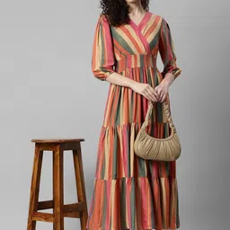 Jash Creation designer Printed V-Neck Tiered Long Dress Flared Maxi Dress for Women-picture-38
