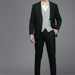 Louis Philippe Men Emerald Green Textured Slim Fit Single Breasted Formal Suit-picture-16