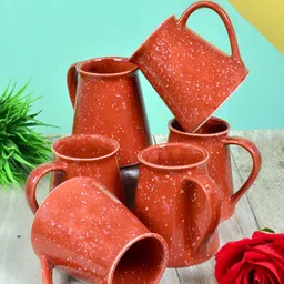 Myntra Elegant Homes Brown 6 Pieces Textured Ceramic Glossy Cups And Mugs 280 ML-image-69