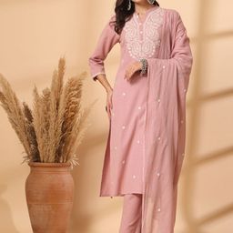 Shangri LA MS Designs Women Ethnic Motifs Embroidered Regular Thread Work Pure Cotton Kurta with Trousers &-43