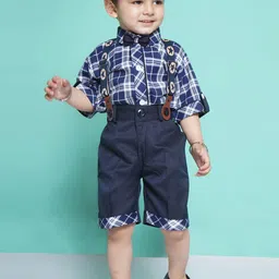 Aj DEZInES Boys Printed Cotton Shirt Bow Shorts With Cap Suspenders Clothing Set-image-79