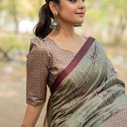 KALINI Ethnic Motifs Silk Blend Block Print Saree image 3