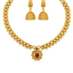 DIVASTRI 1gm Gold-Plated Cubic Zirconia Stone Studded & Beaded Jewellery Set-image-29