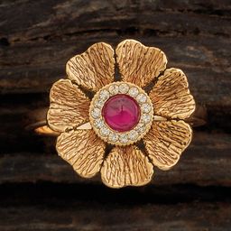 Kushal's Fashion Jewellery Gold Plated Stone Studded Adjustable Finger Ring-54