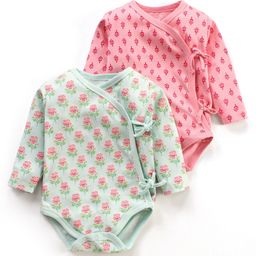 Earthy Touch Knit Full Sleeves Onesies Printed Pack of 2 - Pink Green-image-84