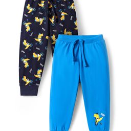 Babyhug Cotton Knit Full Length Dino Printed Lounge Pants Pack of 2 - Navy & Medium Blue-image-25