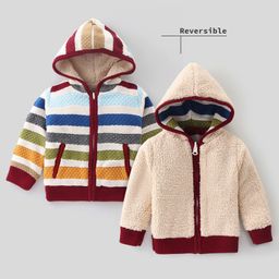 Yellow AppleFull Sleeves Reversible Hoodie Striped- Maroon-image-31
