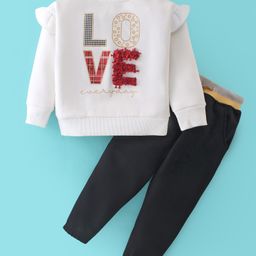 Pepito Fleece Full Sleeves Winter Wear Sweatshirt & Lounge Pant Set Text Embroidered - Off White & Black-30