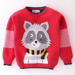 Simply Knitted Full Sleeves Pullover Sweater Foxy Design - Red-image-96