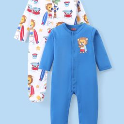 Babyhug Cotton Knit Full Sleeves Sleepsuits With Animal Print Pack Of 2 - Multicolor-image-70