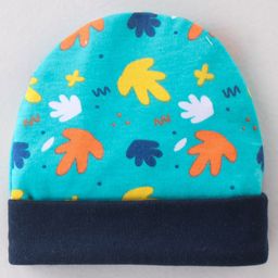 OHMS Interlock Knit Leaf Print Cap Blue-Diameter 14 cm-24
