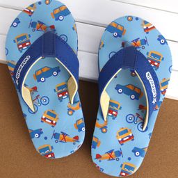 Cute Walk by Babyhug Slip On Flip Flops Truck & Car Print -  Blue-image-48