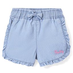 Babyhug 100% Cotton With Stretch Washed Denim Shorts With Text Embroidery - Blue-image-34