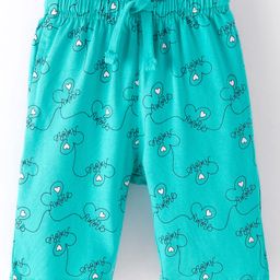 Doreme Single Jersey Knit Three Fourth Length  Pants Text Print- Green-image-44