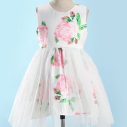 Mark & Mia Sleeveless Partywear Frock With Floral Print - White & Pink-image-92