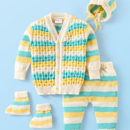 Babyhug Knitted Full Sleeves Baby Sweater Set with Cap & Booties Cable Knit Design - Multicolor-picture-10
