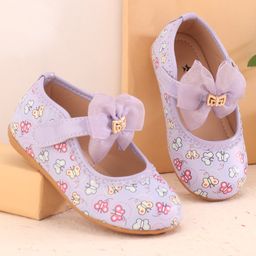Cute Walk by Babyhug Slip On Ballerina with Velcro Closure & Bow Butterflies Print  - Purple-image-93